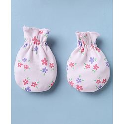 Babyhug 100% Cotton Interlock Knit Caps Mittens & Booties with Dinosaur Print White - Diameter 15.5 cm