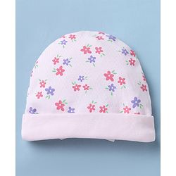 Babyhug 100% Cotton Interlock Knit Caps Mittens & Booties with Dinosaur Print White - Diameter 15.5 cm