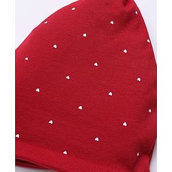 Babyhug 100% Cotton Interlock Knit Cap Mittens & Booties With Heart Design Maroon - Diameter 15 cm