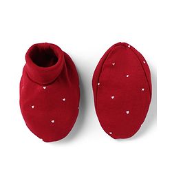 Babyhug 100% Cotton Interlock Knit Cap Mittens & Booties With Heart Design Maroon - Diameter 15 cm