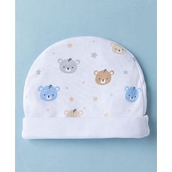 Babyhug 100% Cotton Interlock Knit Cap Mittens & Booties Set With Teddy Bear Print White -Diameter 10.5 cm