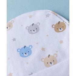 Babyhug 100% Cotton Interlock Knit Cap Mittens & Booties Set With Teddy Bear Print White -Diameter 10.5 cm