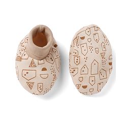 Babyhug 100% Cotton Interlock Knit Cap, Mittens & Booties with Abstract Print Beige - Diameter 14.5 cm