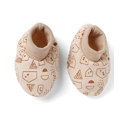 Babyhug 100% Cotton Interlock Knit Cap, Mittens & Booties with Abstract Print Beige - Diameter 14.5 cm