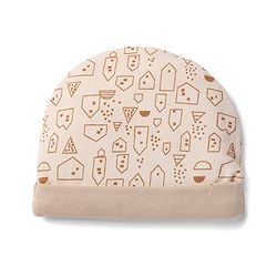 Babyhug 100% Cotton Interlock Knit Cap, Mittens & Booties with Abstract Print Beige - Diameter 14.5 cm
