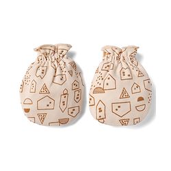 Babyhug 100% Cotton Interlock Knit Cap, Mittens & Booties with Abstract Print Beige - Diameter 14.5 cm