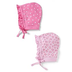 Babyhug 100% Cotton Interlock Knit Cap With Heart Print Pack of 2 Pink - Diameter 11 cm
