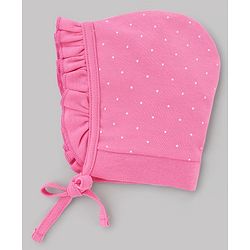 Babyhug 100% Cotton Interlock Knit Caps With Floral & Polka Dot Print Pack of 2 White & Pink - Diameter 10 cm