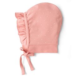 Babyhug 100% Cotton Interlock Kit Caps With Floral & Polka Dot Print Pack of 2 Pink & Beige - Diameter 12 cm