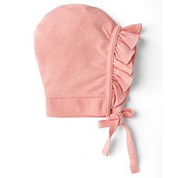 Babyhug 100% Cotton Interlock Kit Caps With Floral & Polka Dot Print Pack of 2 Pink & Beige - Diameter 12 cm