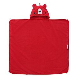 Babyhug Cotton Knit Microfiber Hooded Towel With Bear Embroidery L 74 x B 74 cm - Red