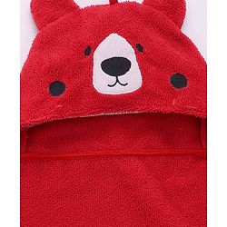 Babyhug Cotton Knit Microfiber Hooded Towel With Bear Embroidery L 74 x B 74 cm - Red
