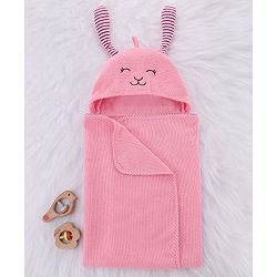 Babyhug Cotton Knit Microfiber Hooded Towel With Bear Embroidery L 76 X B 76 cm - Pink