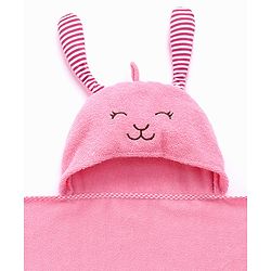 Babyhug Cotton Knit Microfiber Hooded Towel With Bear Embroidery L 76 X B 76 cm - Pink