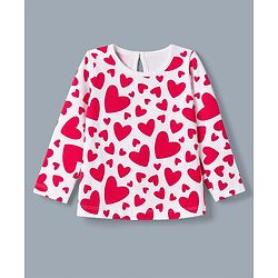 Babyhug 100% Cotton Knit T-Shirts with Full Sleeves and Bows, Hearts & Cherry Print Pack of 3 in Red, White & Navy Blue
