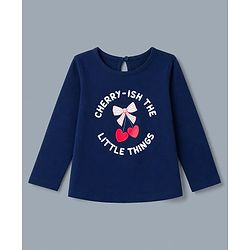 Babyhug 100% Cotton Knit T-Shirts with Full Sleeves and Bows, Hearts & Cherry Print Pack of 3 in Red, White & Navy Blue