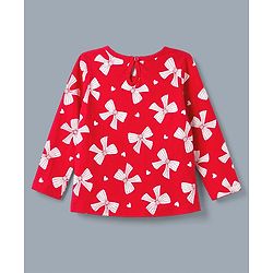 Babyhug 100% Cotton Knit T-Shirts with Full Sleeves and Bows, Hearts & Cherry Print Pack of 3 in Red, White & Navy Blue