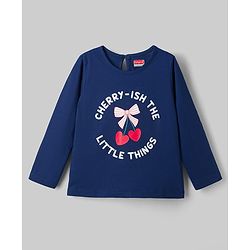 Babyhug 100% Cotton Knit T-Shirts with Full Sleeves and Bows, Hearts & Cherry Print Pack of 3 in Red, White & Navy Blue