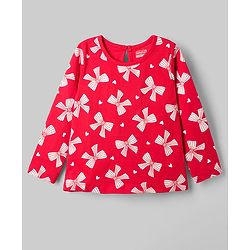 Babyhug 100% Cotton Knit T-Shirts with Full Sleeves and Bows, Hearts & Cherry Print Pack of 3 in Red, White & Navy Blue
