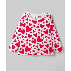 Babyhug 100% Cotton Knit T-Shirts with Full Sleeves and Bows, Hearts & Cherry Print Pack of 3 in Red, White & Navy Blue