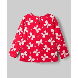 Babyhug 100% Cotton Knit T-Shirts with Full Sleeves and Bows, Hearts & Cherry Print Pack of 3 in Red, White & Navy Blue