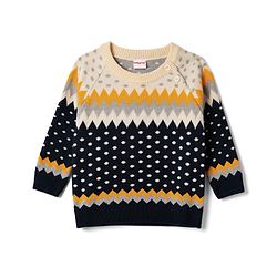 Babyhug Knit Full Raglan Sleeves Chevron Designed Sweater Set - Navy