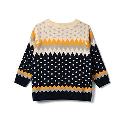 Babyhug Knit Full Raglan Sleeves Chevron Designed Sweater Set - Navy