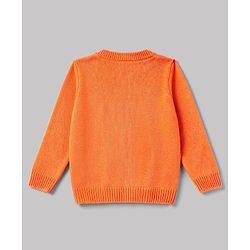 Babyhug Knit Full Sleeves Floral Embroidered Sweater Set - Orange