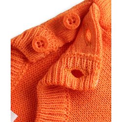 Babyhug Knit Full Sleeves Floral Embroidered Sweater Set - Orange