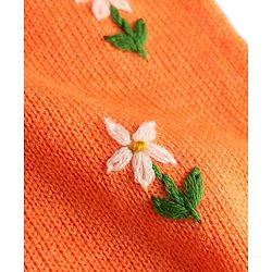 Babyhug Knit Full Sleeves Floral Embroidered Sweater Set - Orange