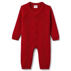 Babyhug Knitted Raglan Sleeves Winter Wear Romper - Red