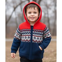 Babyhug Knit Full Sleeves Hooded Sweater With Design - Orange