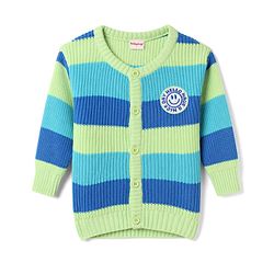 Babyhug Knit Full Sleeves Front Open Striped Sweater - Blue