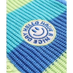 Babyhug Knit Full Sleeves Front Open Striped Sweater - Blue