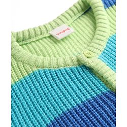 Babyhug Knit Full Sleeves Front Open Striped Sweater - Blue
