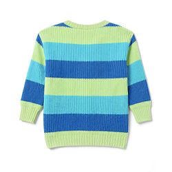 Babyhug Knit Full Sleeves Front Open Striped Sweater - Blue