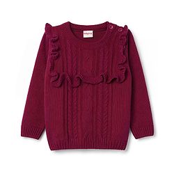 Babyhug Knit Full Sleeves Solid Colour Cable Knit Designed Sweater Set - Wine