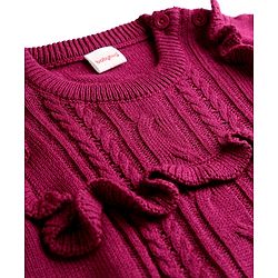 Babyhug Knit Full Sleeves Solid Colour Cable Knit Designed Sweater Set - Wine