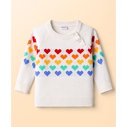 Babyhug Knitted Raglan Sleeves Sweater Set With Heart Design - Red