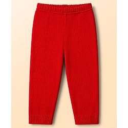 Babyhug Knitted Raglan Sleeves Sweater Set With Heart Design - Red
