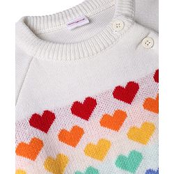 Babyhug Knitted Raglan Sleeves Sweater Set With Heart Design - Red