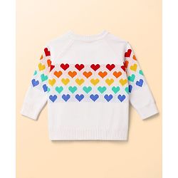Babyhug Knitted Raglan Sleeves Sweater Set With Heart Design - Red