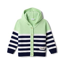 Babyhug Knitted Full Sleeves Striped Hooded Sweater Set - Green & Navy Blue