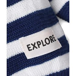 Babyhug Knitted Full Sleeves Striped Hooded Sweater Set - Green & Navy Blue