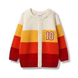 Babyhug Knit Raglan Full Sleeves Striped Sweater With Embroidery - Multicolor