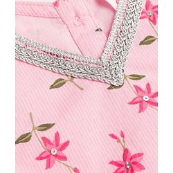 Babyhug 100% Cotton Cambric Woven Half Frill Sleeves Floral Printed & Sequinned Choli Lahenga & Dupatta Set - PInk