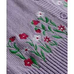 Babyhug Knit Raglan Half Sleeves Floral Embroidered Front Open Sweater - Lavender