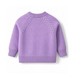 Babyhug Knit Raglan Half Sleeves Floral Embroidered Front Open Sweater - Lavender