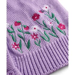 Babyhug Knit Raglan Half Sleeves Floral Embroidered Front Open Sweater - Lavender