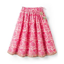 Babyhug 100% Cotton Woven Half Flutter Sleeves Floral Printed Lehenga Choli Set With Dupatta - Pink